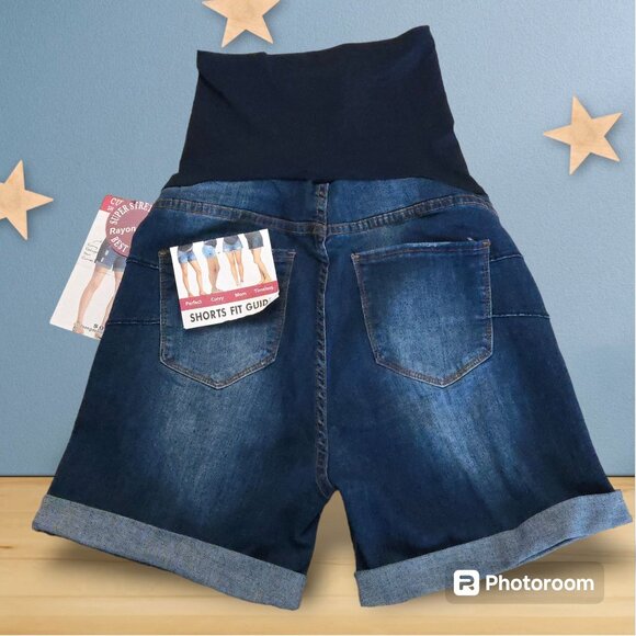 NWT S.O.N.G. Denim Maternity Shorts L Curvy Super Stretch Full Panel 5" Length - Picture 5 of 5